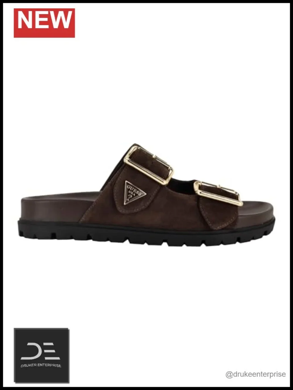 Suede Double Buckle Slide Sandals with Platform Heel